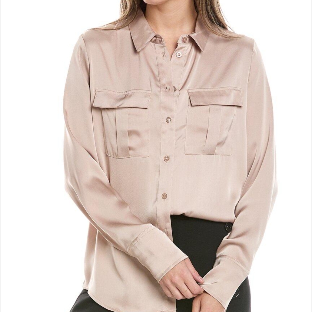 Champage Satin Button Down Blouse